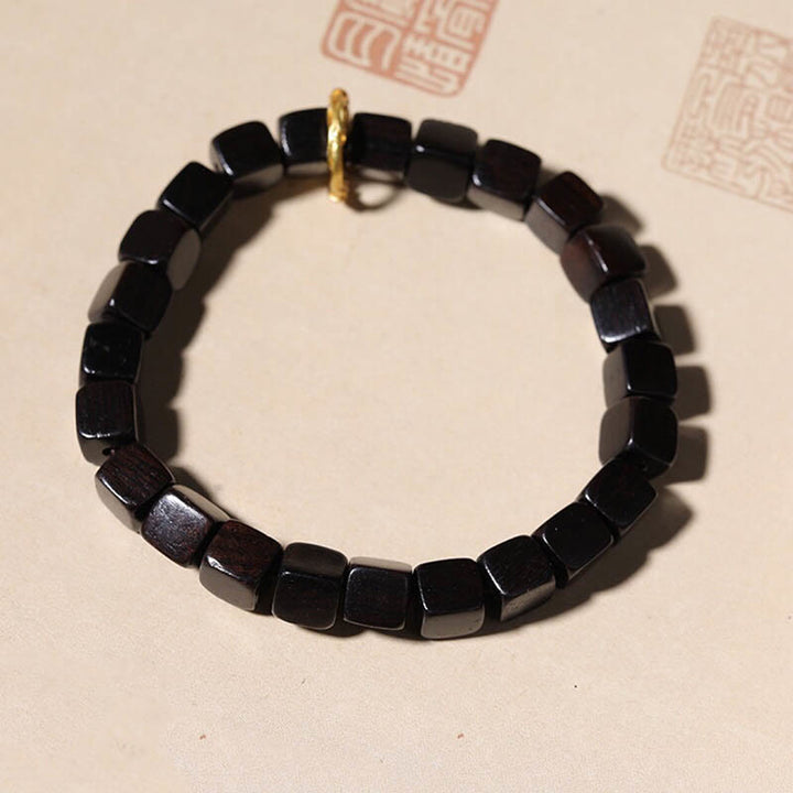 Buddha Stones Tibetan Ebony Wood Square Beads Peace Calm Bracelet - image 2