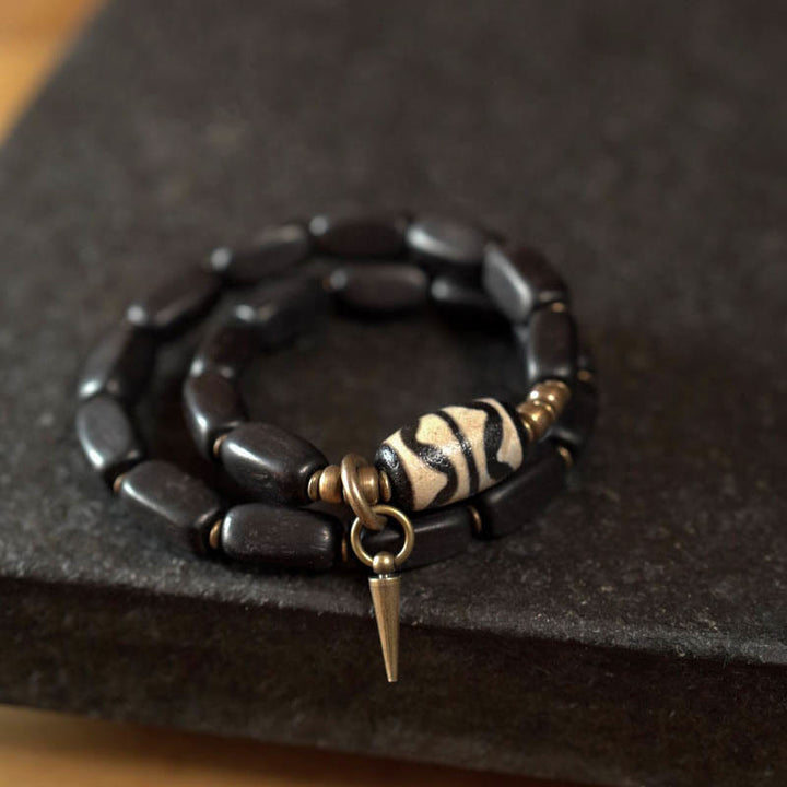 Buddha Stones Tibet Ebony Wood Dzi Bead Copper Balance Double Wrap Bracelet - Ebony Wood Oval Dzi Bead - 17-17.5cm(Double Wrap) - image 7