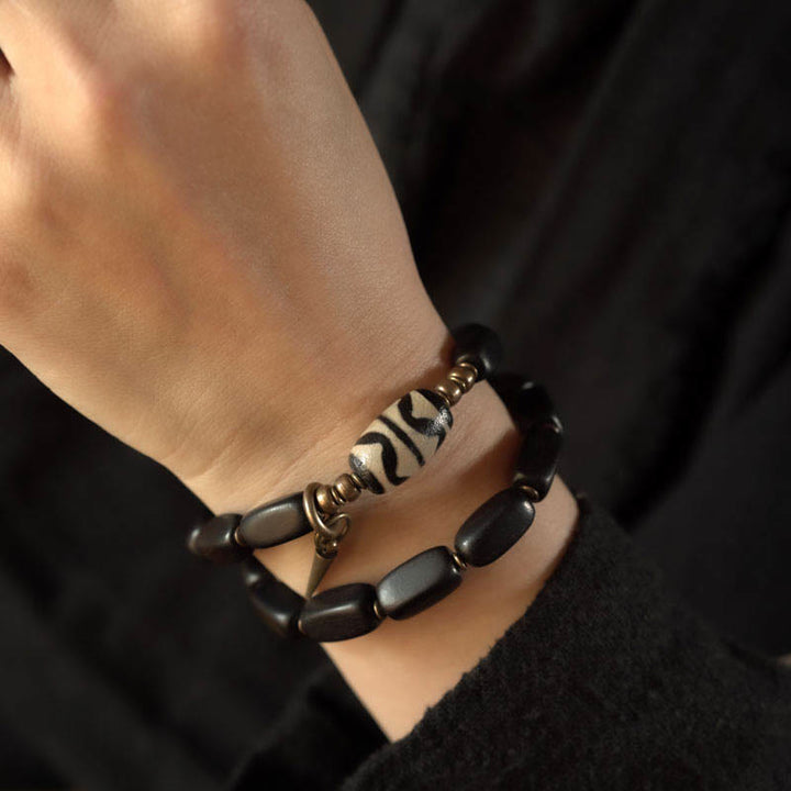 Buddha Stones Tibet Ebony Wood Dzi Bead Copper Balance Double Wrap Bracelet - image 15