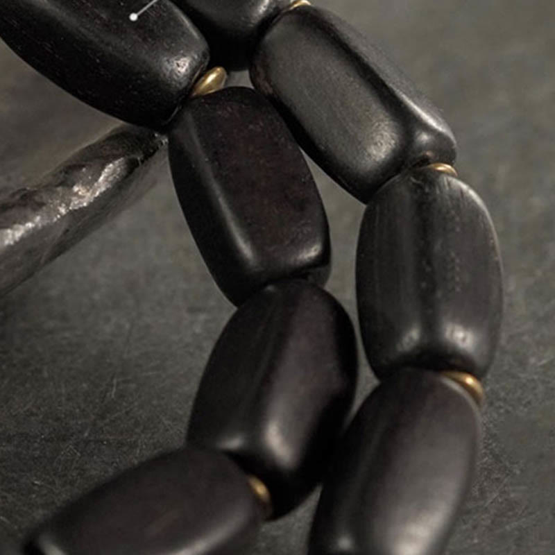 Buddha Stones Tibet Ebony Wood Dzi Bead Copper Balance Double Wrap Bracelet - image 11