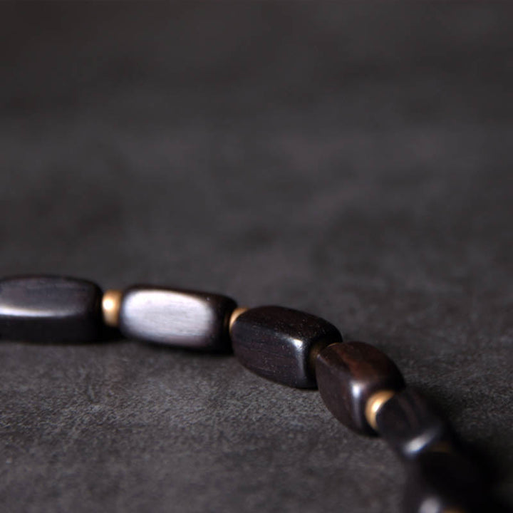 Buddha Stones Tibet Ebony Wood Dzi Bead Copper Balance Double Wrap Bracelet - image 2