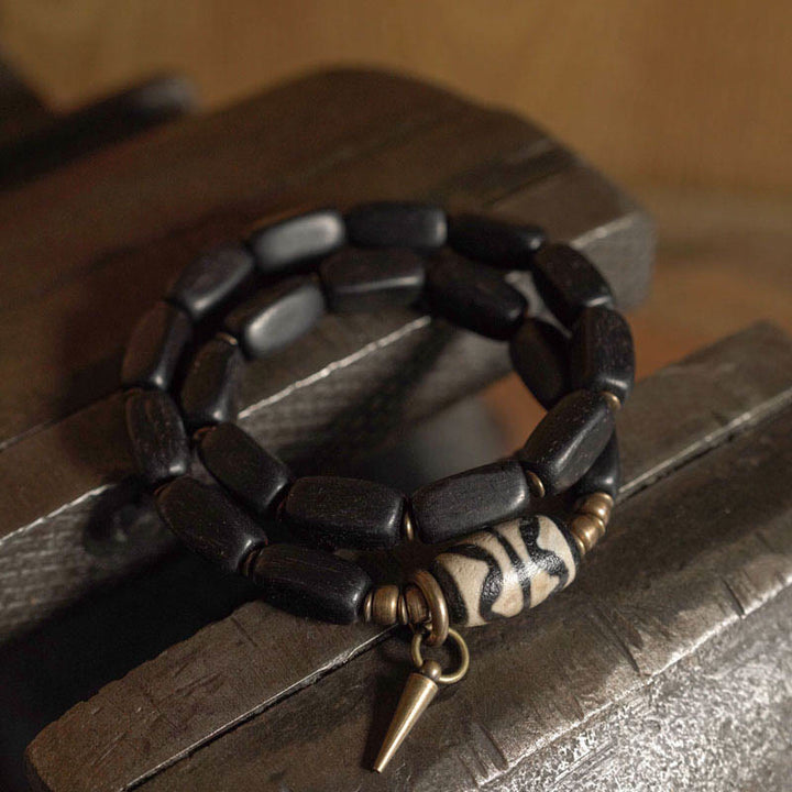Buddha Stones Tibet Ebony Wood Dzi Bead Copper Balance Double Wrap Bracelet - image 8