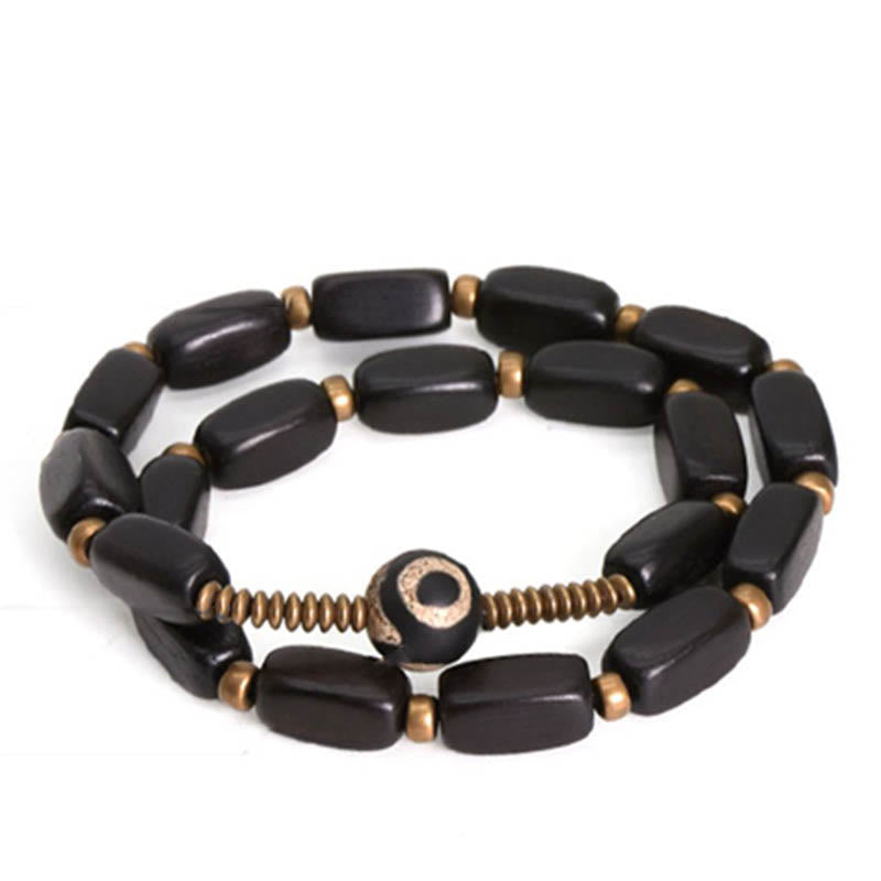 Buddha Stones Tibet Ebony Wood Dzi Bead Copper Balance Double Wrap Bracelet - image 5
