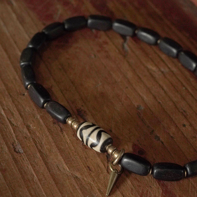 Buddha Stones Tibet Ebony Wood Dzi Bead Copper Balance Double Wrap Bracelet - image 12