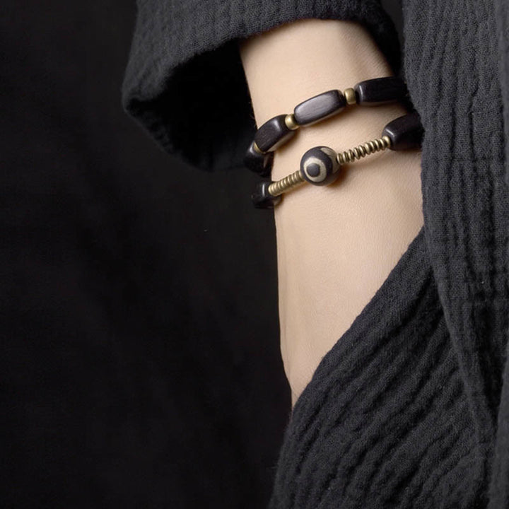 Buddha Stones Tibet Ebony Wood Dzi Bead Copper Balance Double Wrap Bracelet - image 4