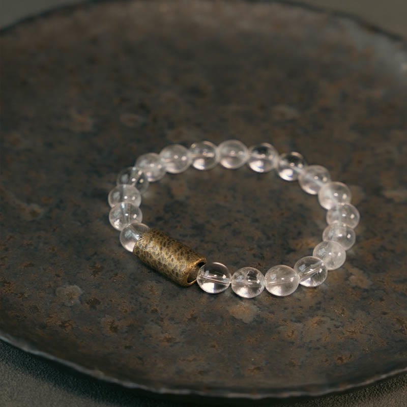 Buddha Stones White Crystal Red Hematoid Quartz Gold Rutilated Quartz Purple Phantom Protection Bracelet - White Crystal - 17-17.5cm - image 0