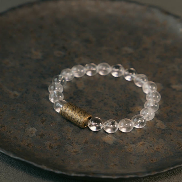 Buddha Stones White Crystal Red Hematoid Quartz Gold Rutilated Quartz Purple Phantom Protection Bracelet - White Crystal - 17-17.5cm - image 0