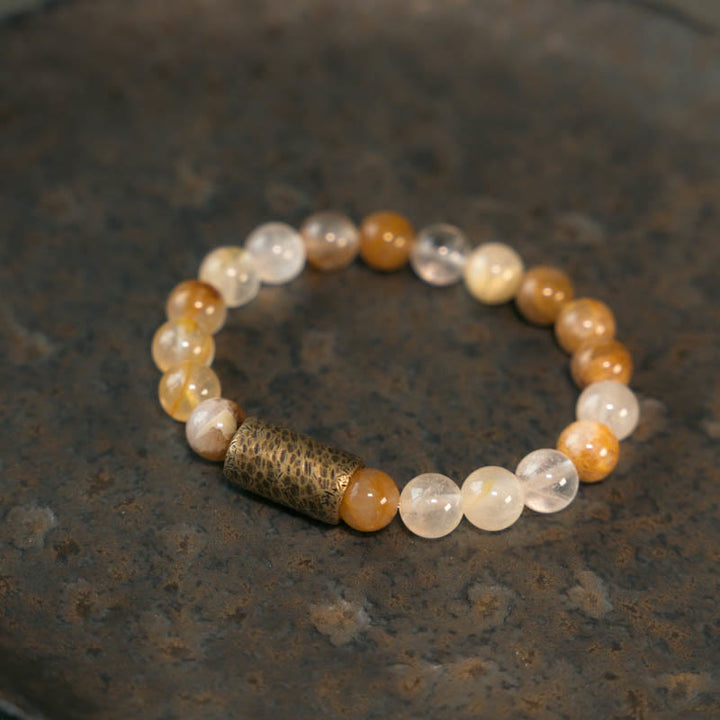 Buddha Stones White Crystal Red Hematoid Quartz Gold Rutilated Quartz Purple Phantom Protection Bracelet - Gold Rutilated Quartz - 17-17.5cm - image 14