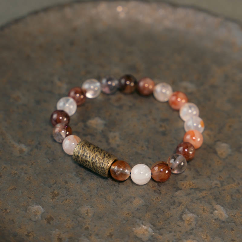 Buddha Stones White Crystal Red Hematoid Quartz Gold Rutilated Quartz Purple Phantom Protection Bracelet - Red Hematoid Quartz - 17-17.5cm - image 9
