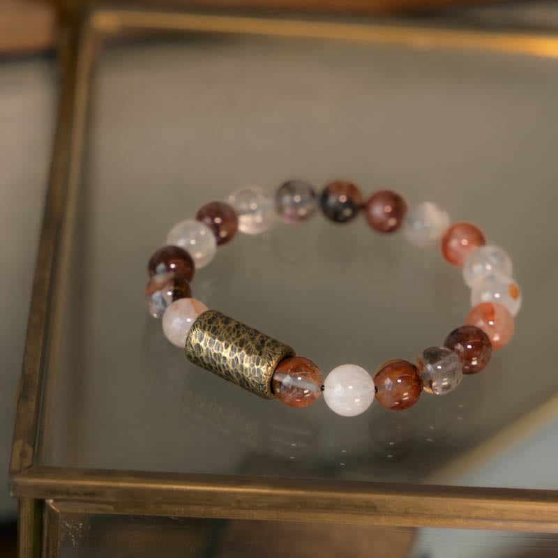 Buddha Stones White Crystal Red Hematoid Quartz Gold Rutilated Quartz Purple Phantom Protection Bracelet - image 10