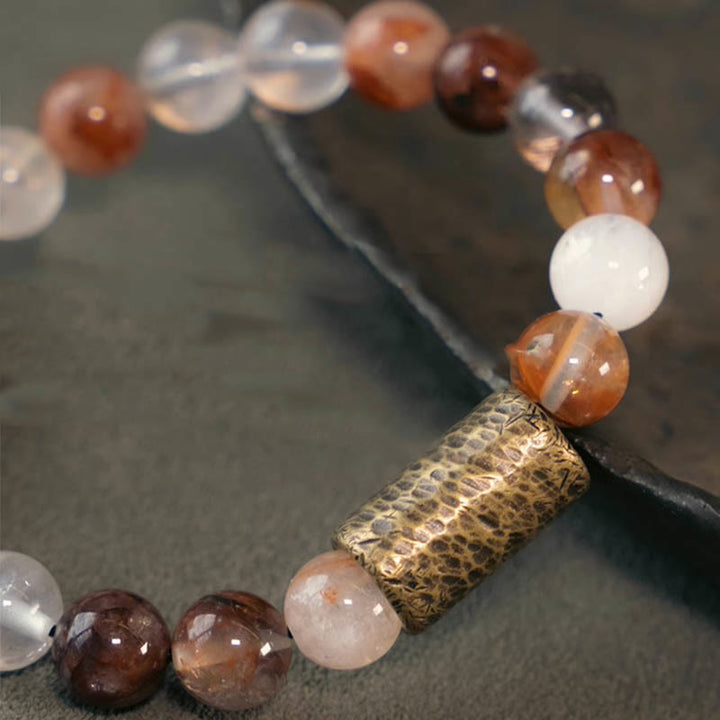 Buddha Stones White Crystal Red Hematoid Quartz Gold Rutilated Quartz Purple Phantom Protection Bracelet - image 12