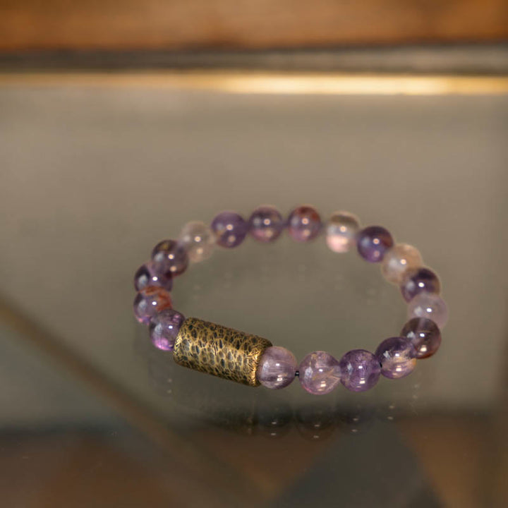 Buddha Stones White Crystal Red Hematoid Quartz Gold Rutilated Quartz Purple Phantom Protection Bracelet - image 24
