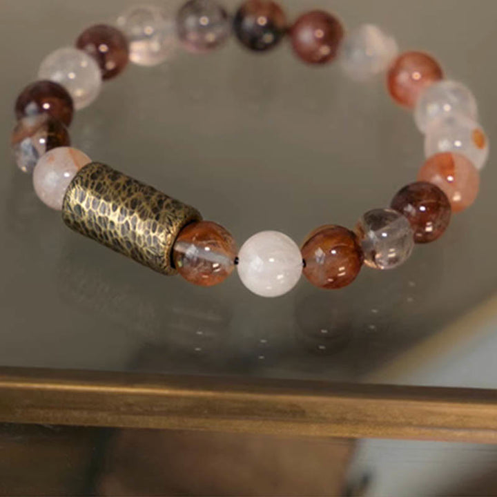Buddha Stones White Crystal Red Hematoid Quartz Gold Rutilated Quartz Purple Phantom Protection Bracelet - image 13