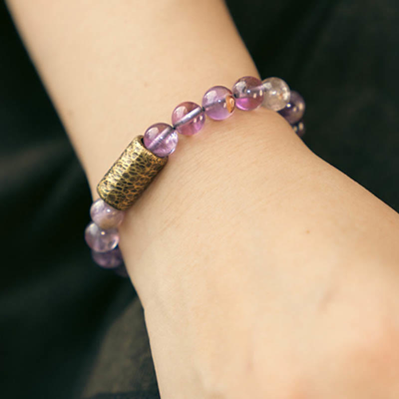Buddha Stones White Crystal Red Hematoid Quartz Gold Rutilated Quartz Purple Phantom Protection Bracelet - image 30