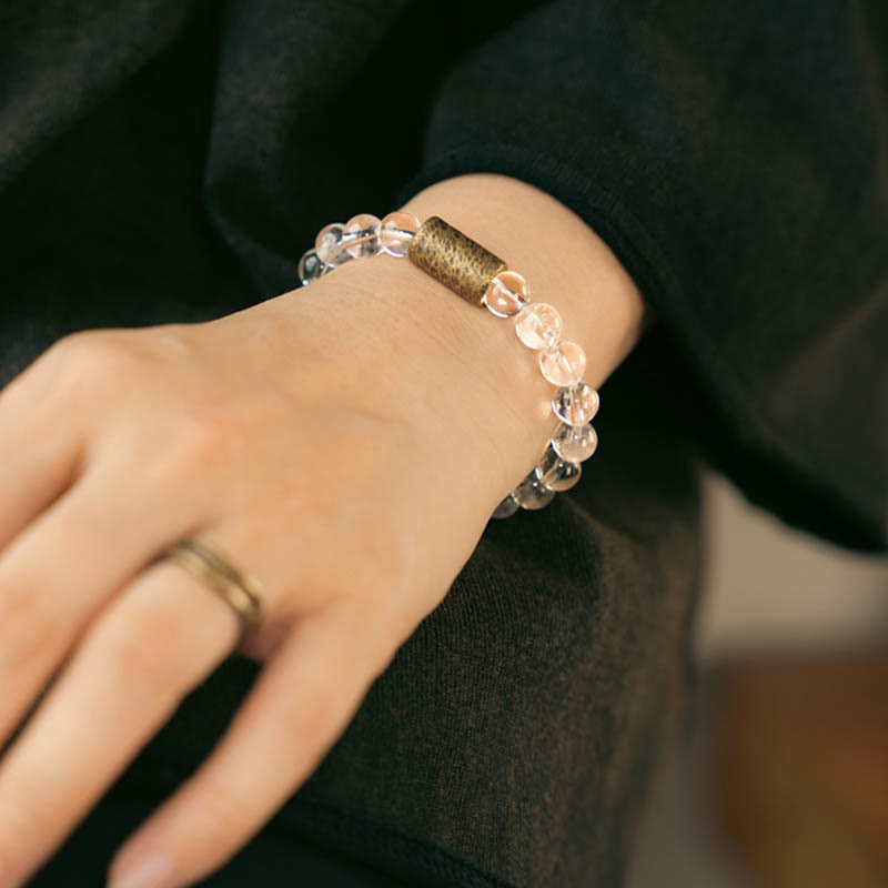 Buddha Stones White Crystal Red Hematoid Quartz Gold Rutilated Quartz Purple Phantom Protection Bracelet - image 6