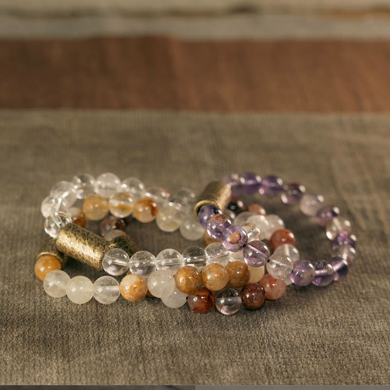 Buddha Stones White Crystal Red Hematoid Quartz Gold Rutilated Quartz Purple Phantom Protection Bracelet - image 32