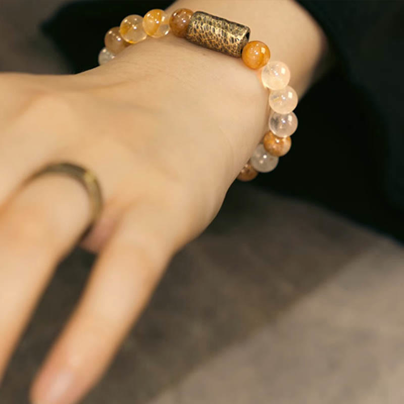 Buddha Stones White Crystal Red Hematoid Quartz Gold Rutilated Quartz Purple Phantom Protection Bracelet - image 21