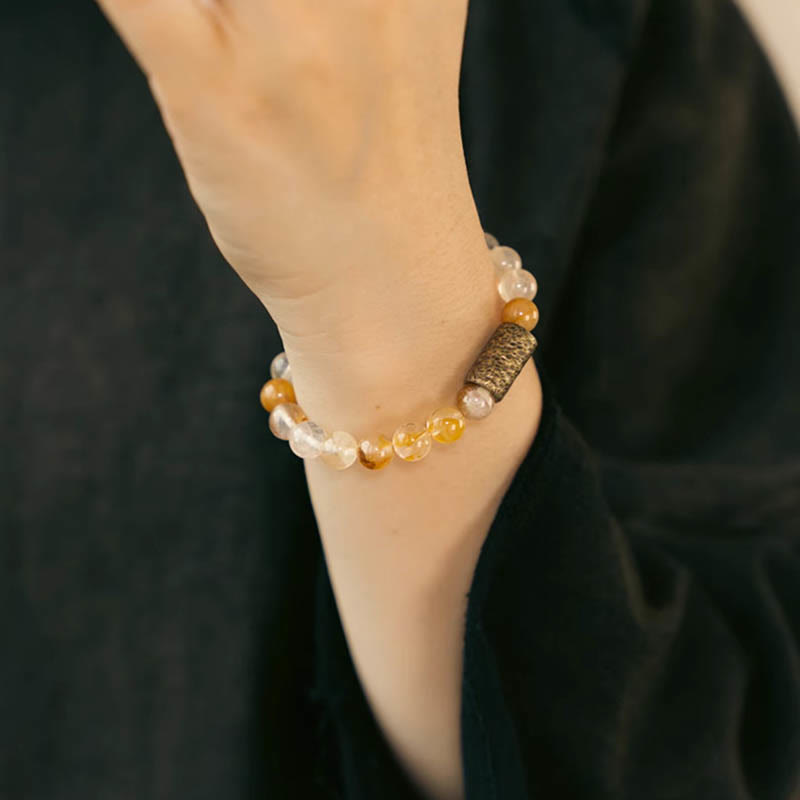 Buddha Stones White Crystal Red Hematoid Quartz Gold Rutilated Quartz Purple Phantom Protection Bracelet - image 20