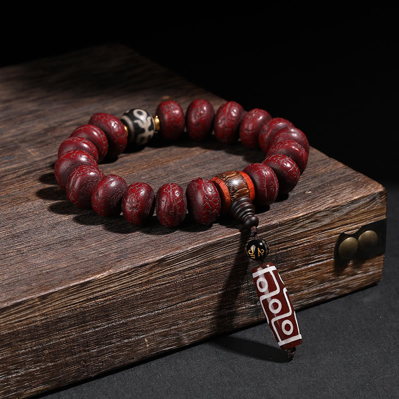 Buddha Stones Tibet Bodhi Seed Dzi Bead Dancing Lion Luck Bracelet Wrist Mala - Bodhi Seed Dzi Bead(Wrist Circumference 14-16cm) - image 3