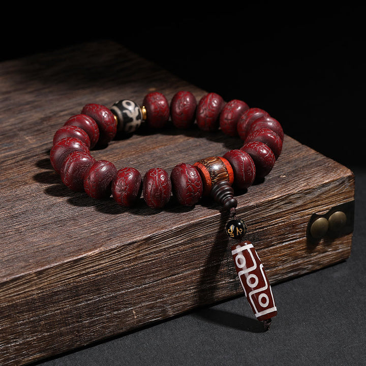 Buddha Stones Tibet Bodhi Seed Dzi Bead Dancing Lion Luck Bracelet Wrist Mala - Bodhi Seed Dzi Bead(Wrist Circumference 14-16cm) - image 3