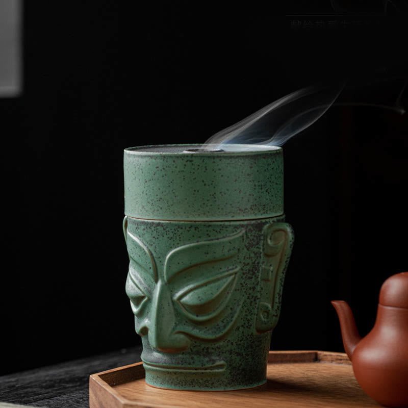 Buddha Stones Bronze Age Relics Sanxingdui Mask Three Star Mound Ceramic Healing Incense Burner - image 7