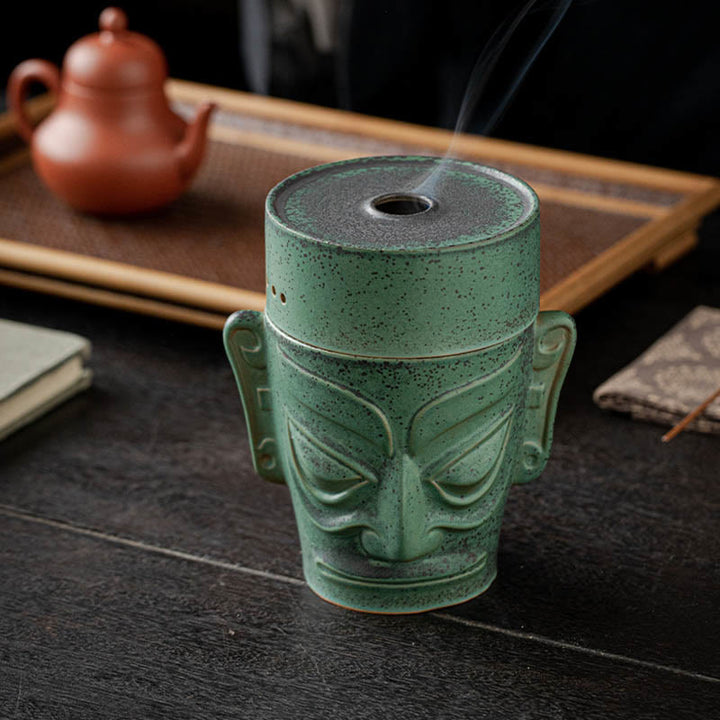 Buddha Stones Bronze Age Relics Sanxingdui Mask Three Star Mound Ceramic Healing Incense Burner - image 4