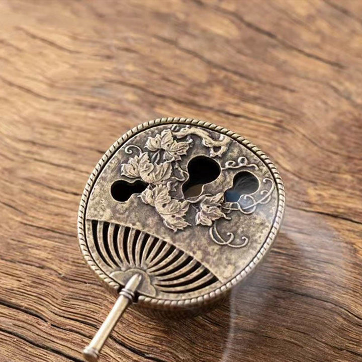 Buddha Stones Small Mini Gourd Fan Pipa Copper Alloy Incense Burner Decoration With Incense - Bronze Gourd Fan 3.8*5.7*3.8cm - image 4