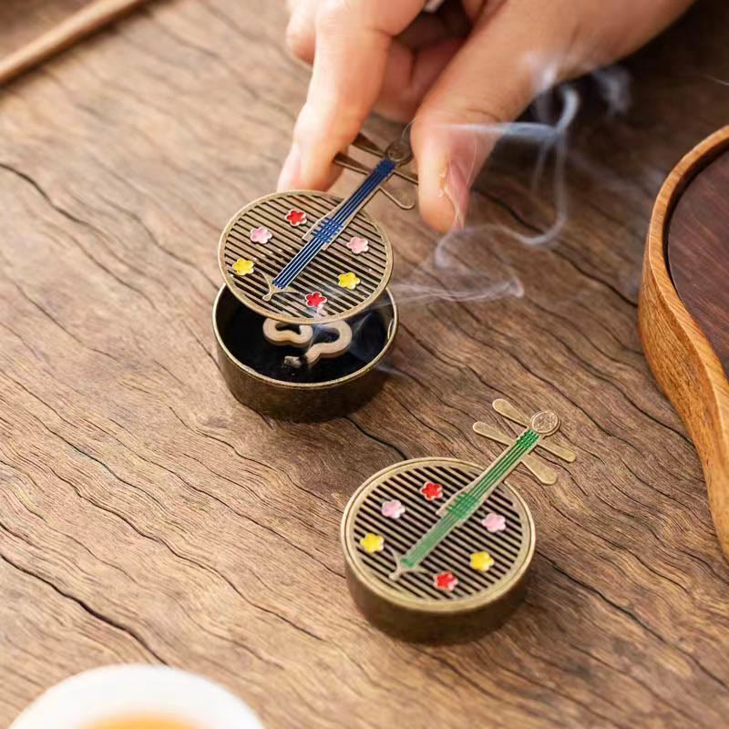 Buddha Stones Small Mini Gourd Fan Pipa Copper Alloy Incense Burner Decoration With Incense - image 11