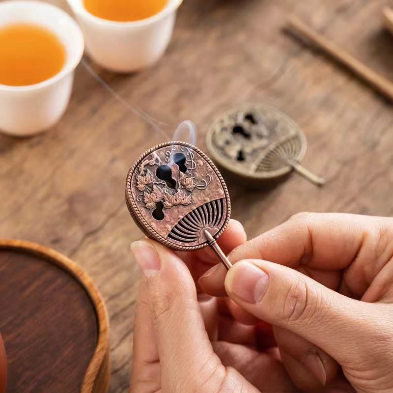 Buddha Stones Small Mini Gourd Fan Pipa Copper Alloy Incense Burner Decoration With Incense - image 3