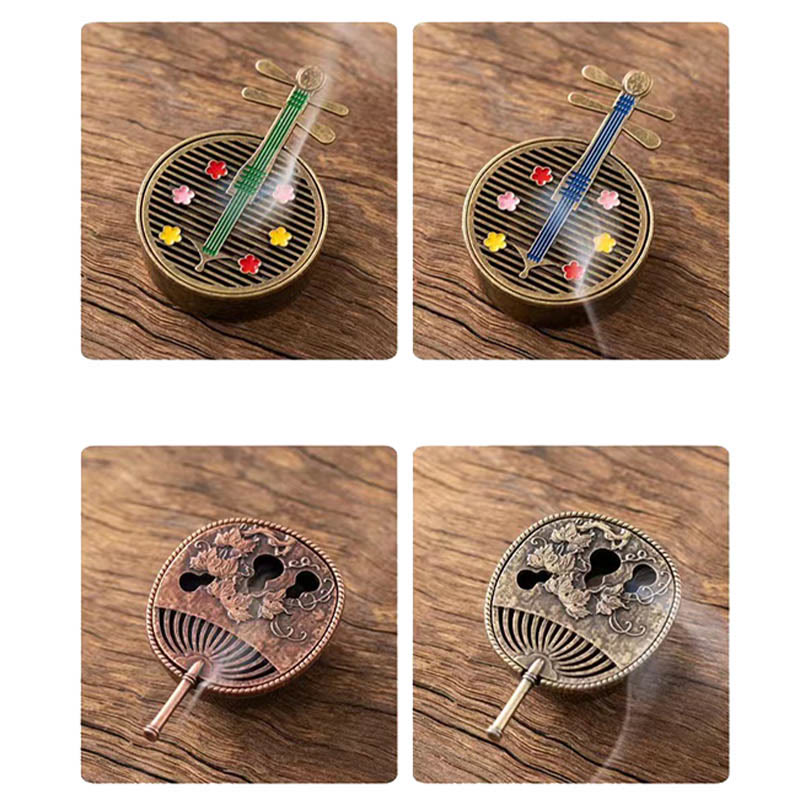 Buddha Stones Small Mini Gourd Fan Pipa Copper Alloy Incense Burner Decoration With Incense - image 12