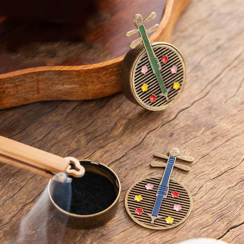 Buddha Stones Small Mini Gourd Fan Pipa Copper Alloy Incense Burner Decoration With Incense - image 10