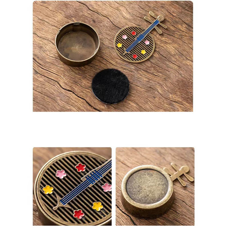 Buddha Stones Small Mini Gourd Fan Pipa Copper Alloy Incense Burner Decoration With Incense - image 9