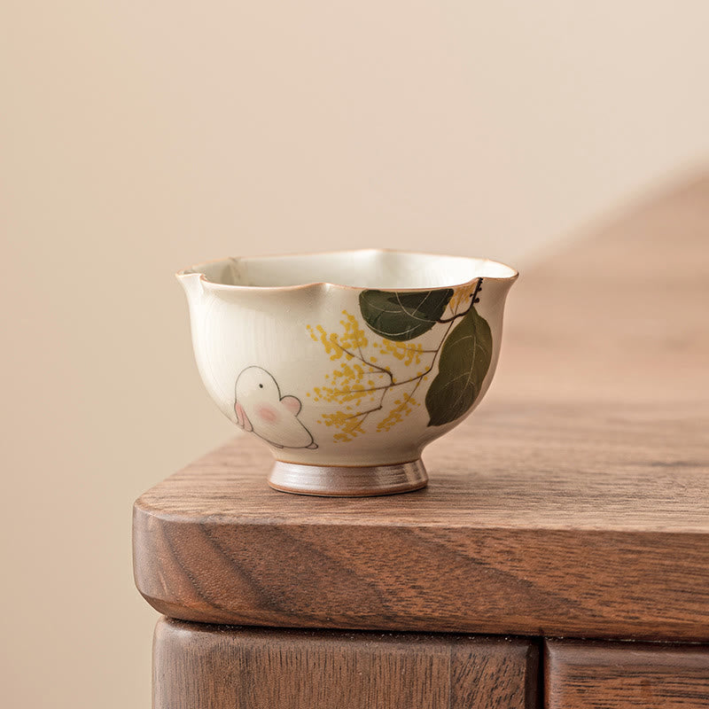 Buddha Stones Hand Painted Small Osmanthus Rabbit Ceramic Teacup Kung Fu Tea Cup 40ml - 6.7cm*4.5cm*40ml - image 0