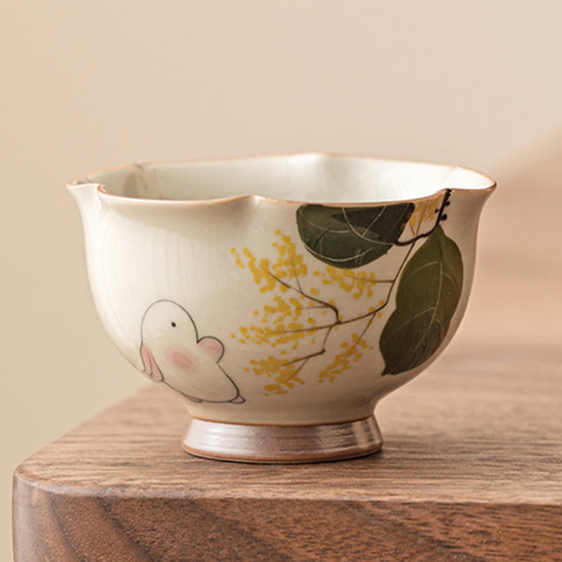 Buddha Stones Hand Painted Small Osmanthus Rabbit Ceramic Teacup Kung Fu Tea Cup 40ml - image 1