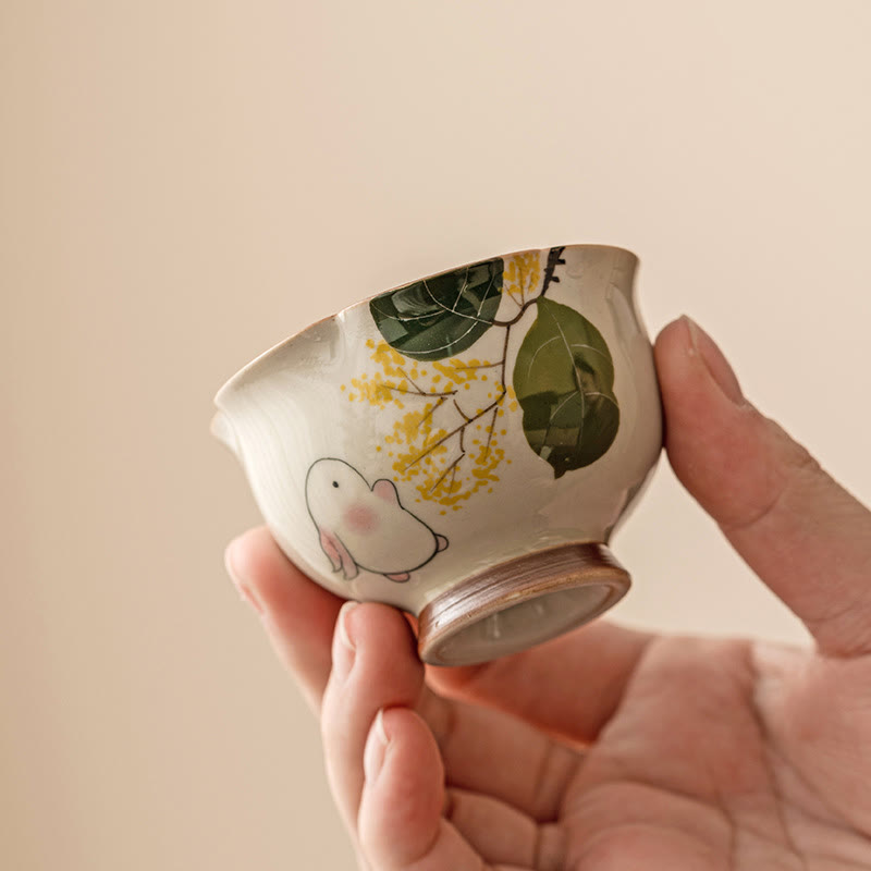 Buddha Stones Hand Painted Small Osmanthus Rabbit Ceramic Teacup Kung Fu Tea Cup 40ml - image 2