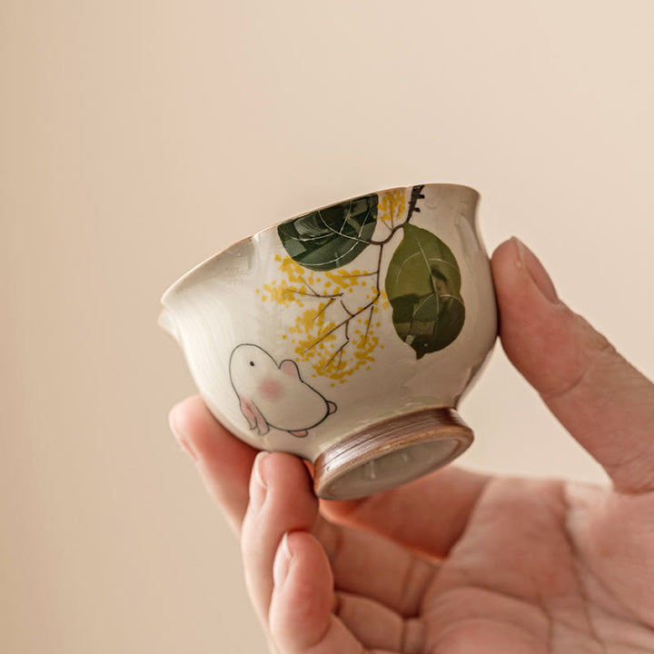 Buddha Stones Hand Painted Small Osmanthus Rabbit Ceramic Teacup Kung Fu Tea Cup 40ml - image 2