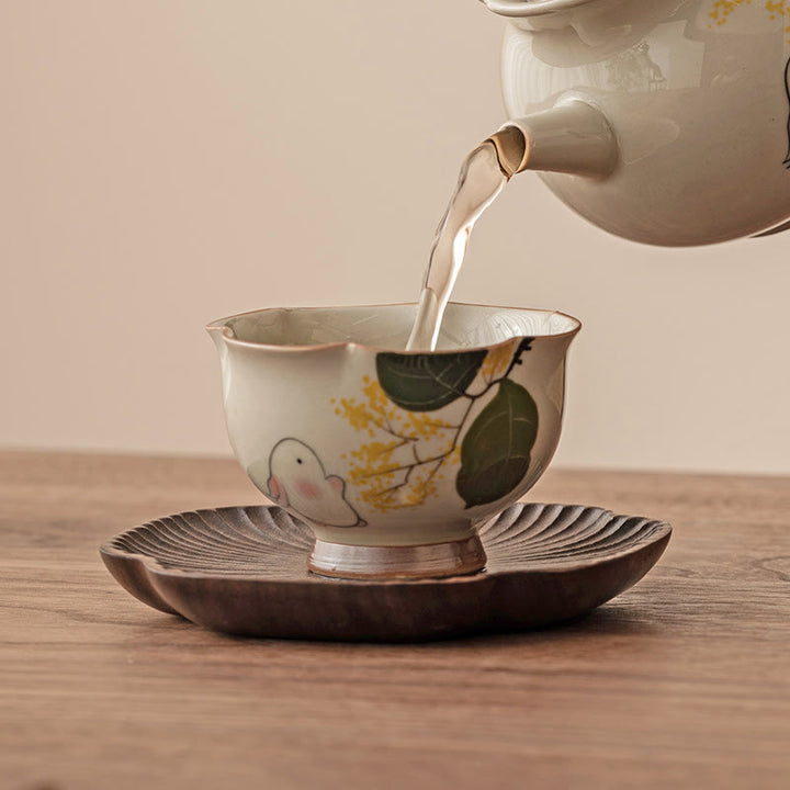 Buddha Stones Hand Painted Small Osmanthus Rabbit Ceramic Teacup Kung Fu Tea Cup 40ml - image 3