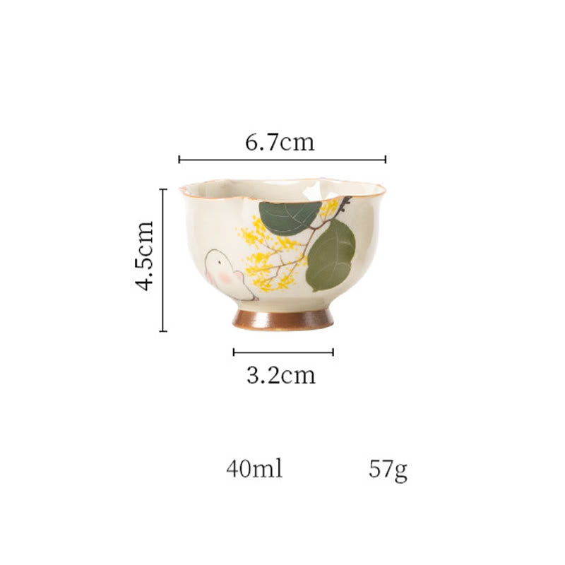 Buddha Stones Hand Painted Small Osmanthus Rabbit Ceramic Teacup Kung Fu Tea Cup 40ml - image 13