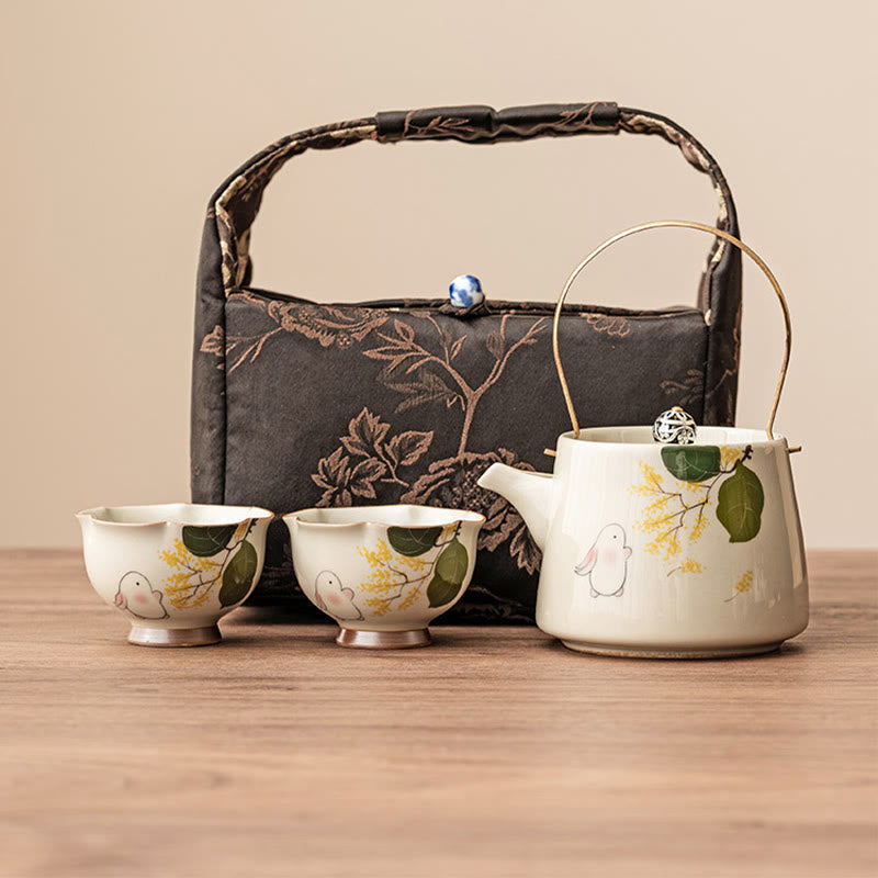 Buddha Stones Hand Painted Small Osmanthus Rabbit Ceramic Teacup Kung Fu Tea Cup 40ml - image 9