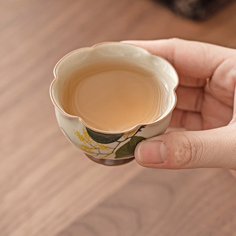 Buddha Stones Hand Painted Small Osmanthus Rabbit Ceramic Teacup Kung Fu Tea Cup 40ml - image 4