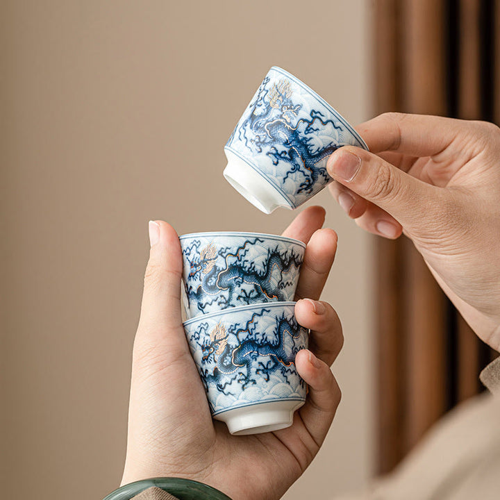Buddha Stones Small Blue And White Dragon Pattern Ceramic Teacup Kung Fu Tea Cups 45ml - image 10