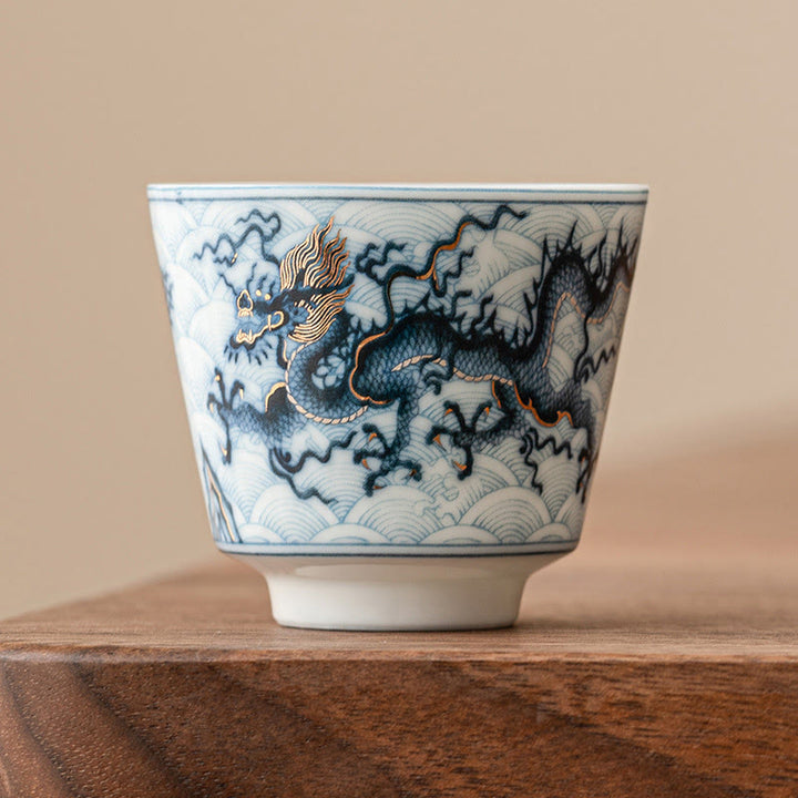 Buddha Stones Small Blue And White Dragon Pattern Ceramic Teacup Kung Fu Tea Cups 45ml - 5.5cm*4.8cm*45ml - image 1