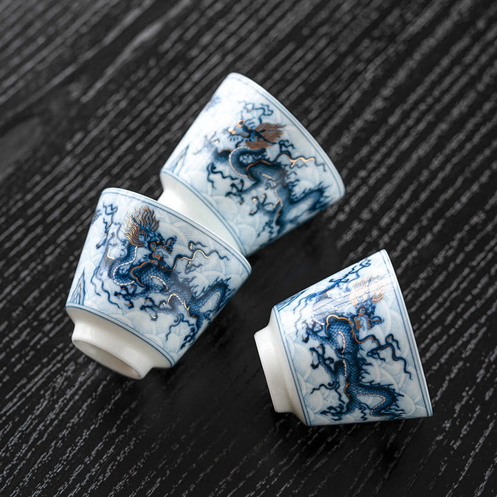 Buddha Stones Small Blue And White Dragon Pattern Ceramic Teacup Kung Fu Tea Cups 45ml - image 2