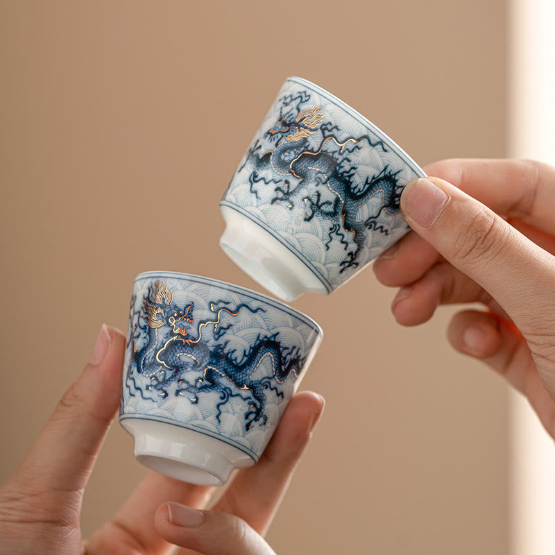Buddha Stones Small Blue And White Dragon Pattern Ceramic Teacup Kung Fu Tea Cups 45ml - image 0