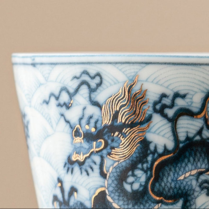 Buddha Stones Small Blue And White Dragon Pattern Ceramic Teacup Kung Fu Tea Cups 45ml - image 5