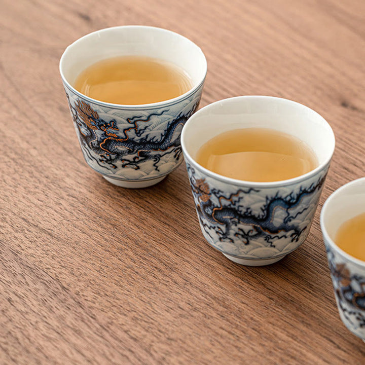 Buddha Stones Small Blue And White Dragon Pattern Ceramic Teacup Kung Fu Tea Cups 45ml - image 11