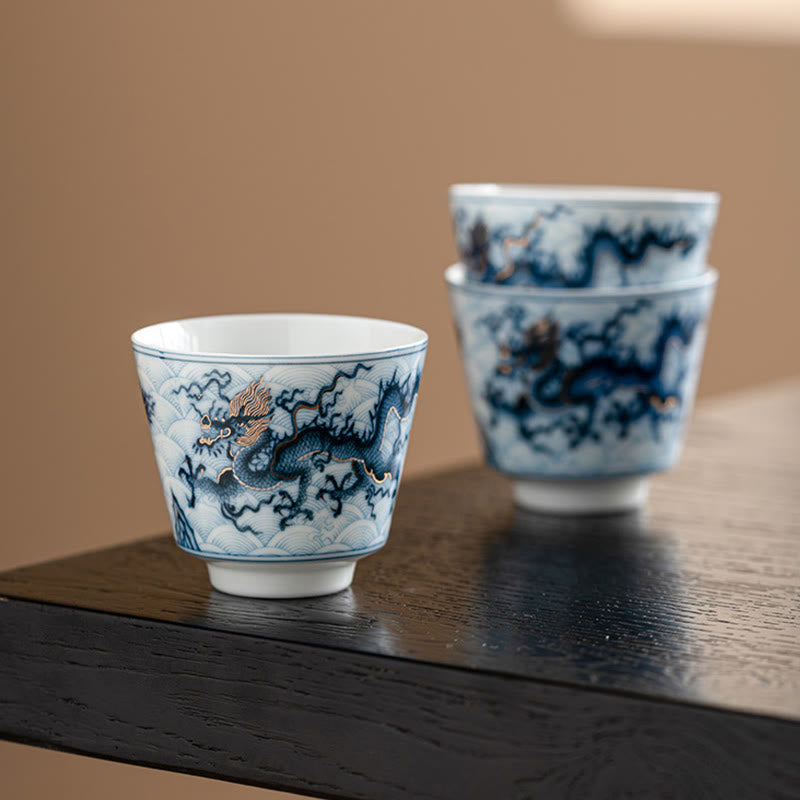 Buddha Stones Small Blue And White Dragon Pattern Ceramic Teacup Kung Fu Tea Cups 45ml - image 4