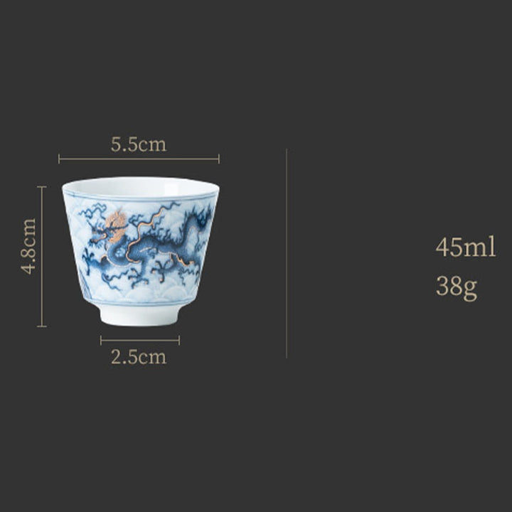 Buddha Stones Small Blue And White Dragon Pattern Ceramic Teacup Kung Fu Tea Cups 45ml - image 14
