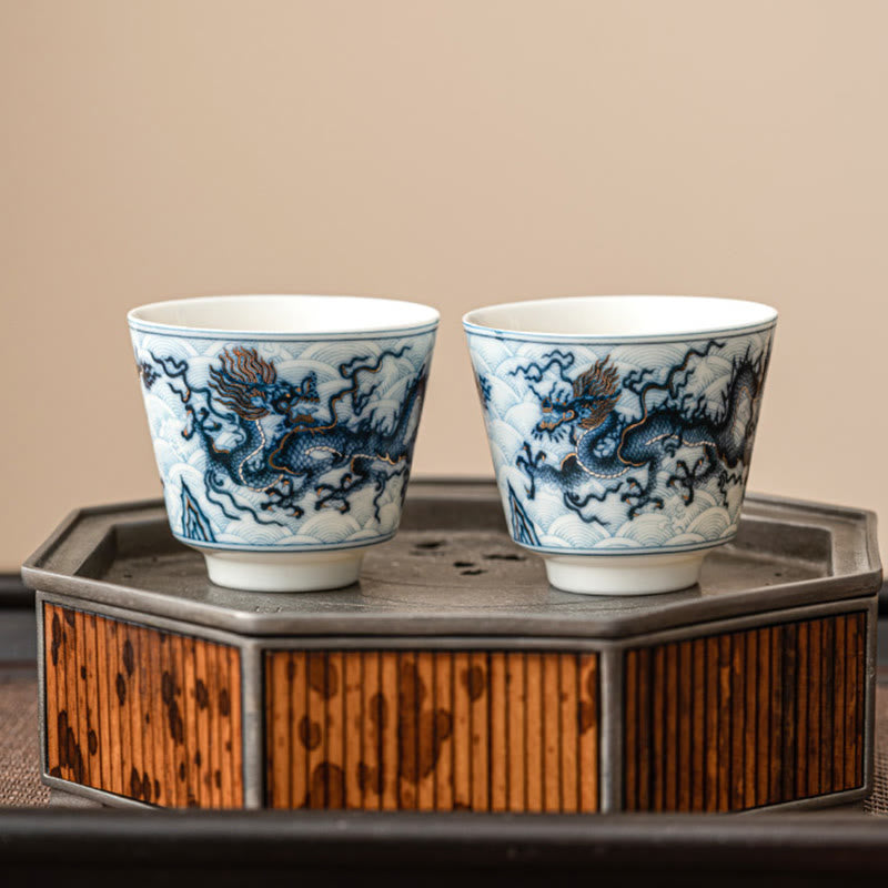 Buddha Stones Small Blue And White Dragon Pattern Ceramic Teacup Kung Fu Tea Cups 45ml - image 9