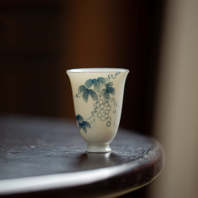 Buddha Stones Small Hand Painted Grapes Ceramic Teacup Kung Fu Tea Cup 30ml - 4.5cm*6cm*30ml - image 1